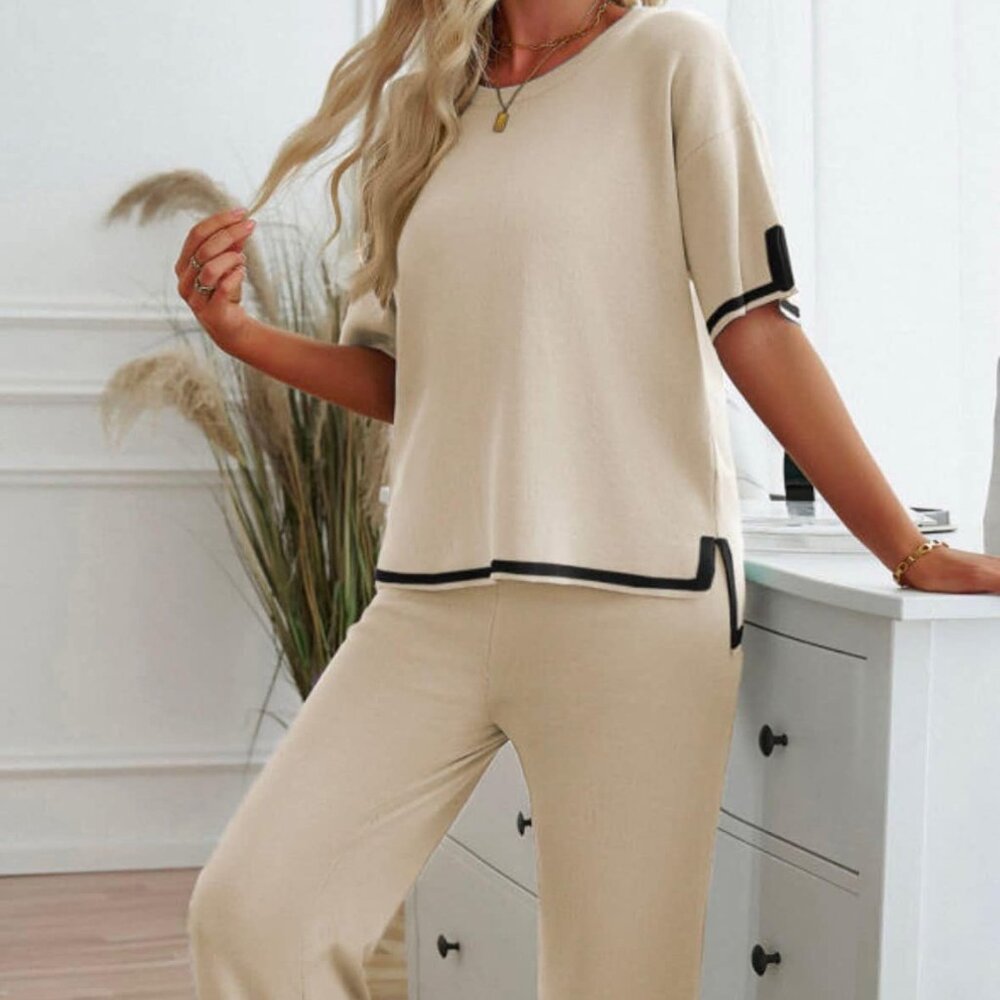 Apricot Contrast Pants Set